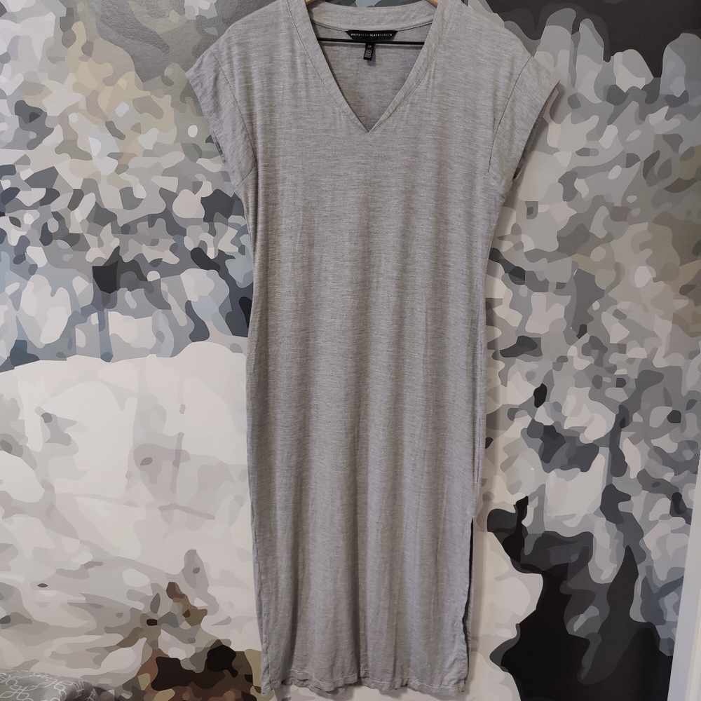 WHBM Heather Mercury/Silver Foil V Neck Slub Midi w/Slit Dress - Size XS